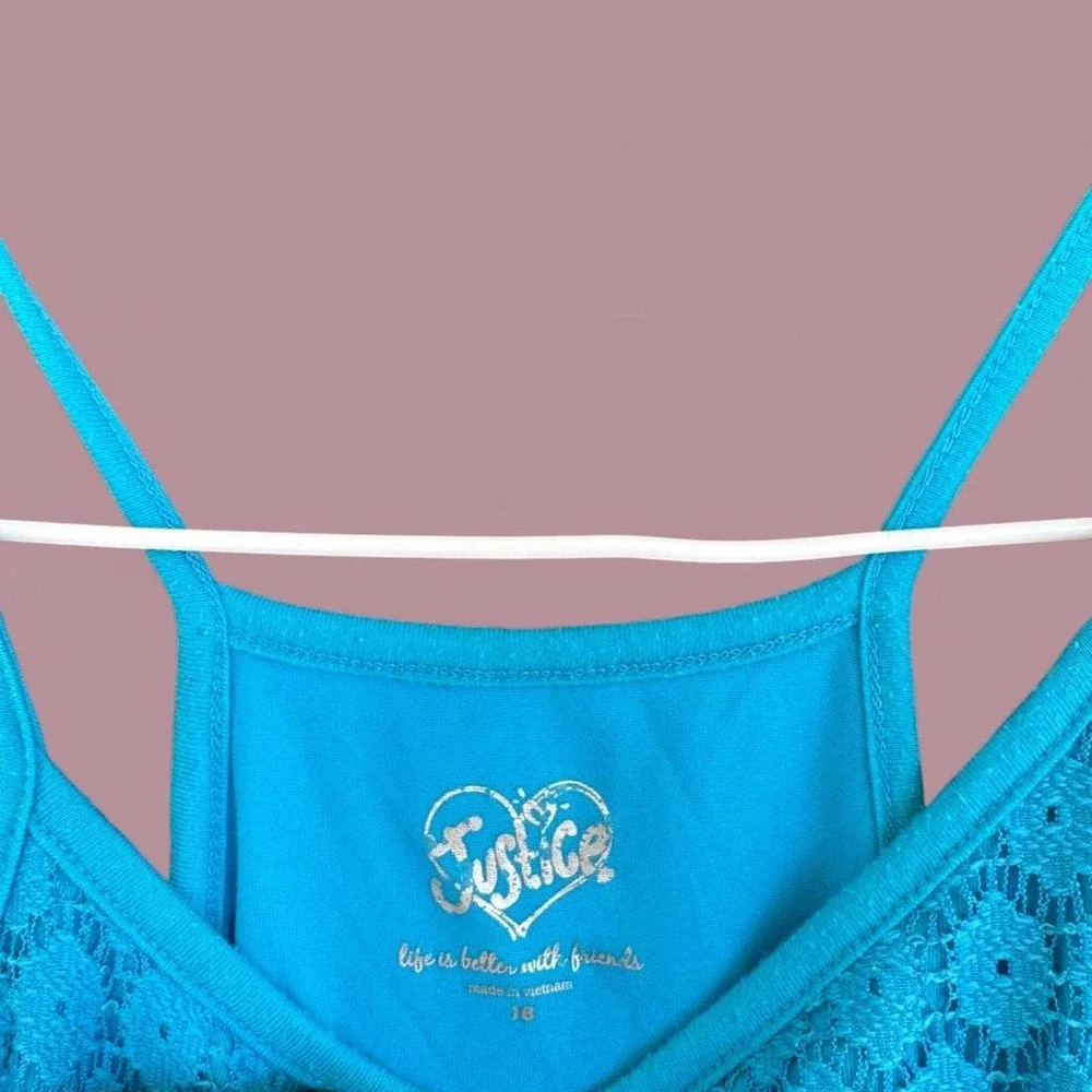 Justice Turquoise Lace Layered Tank Top Girls Size 18 Boho Cami Blue Y2K